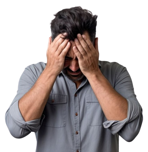 hombre frustrado con camisa gris